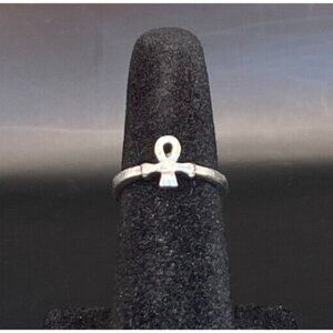 Vintage Estate Antique Silver Tone Egyptian Ankh Toe Ring - Size 3.5